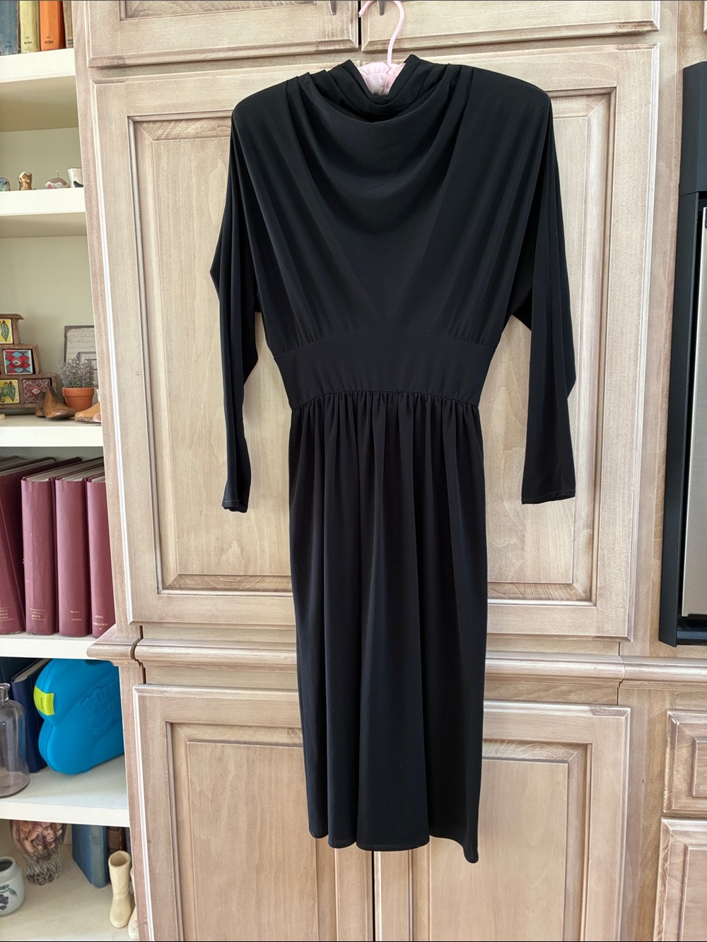 Ursula of Switzerland Black Long-Sleeve Draped Midi Dress